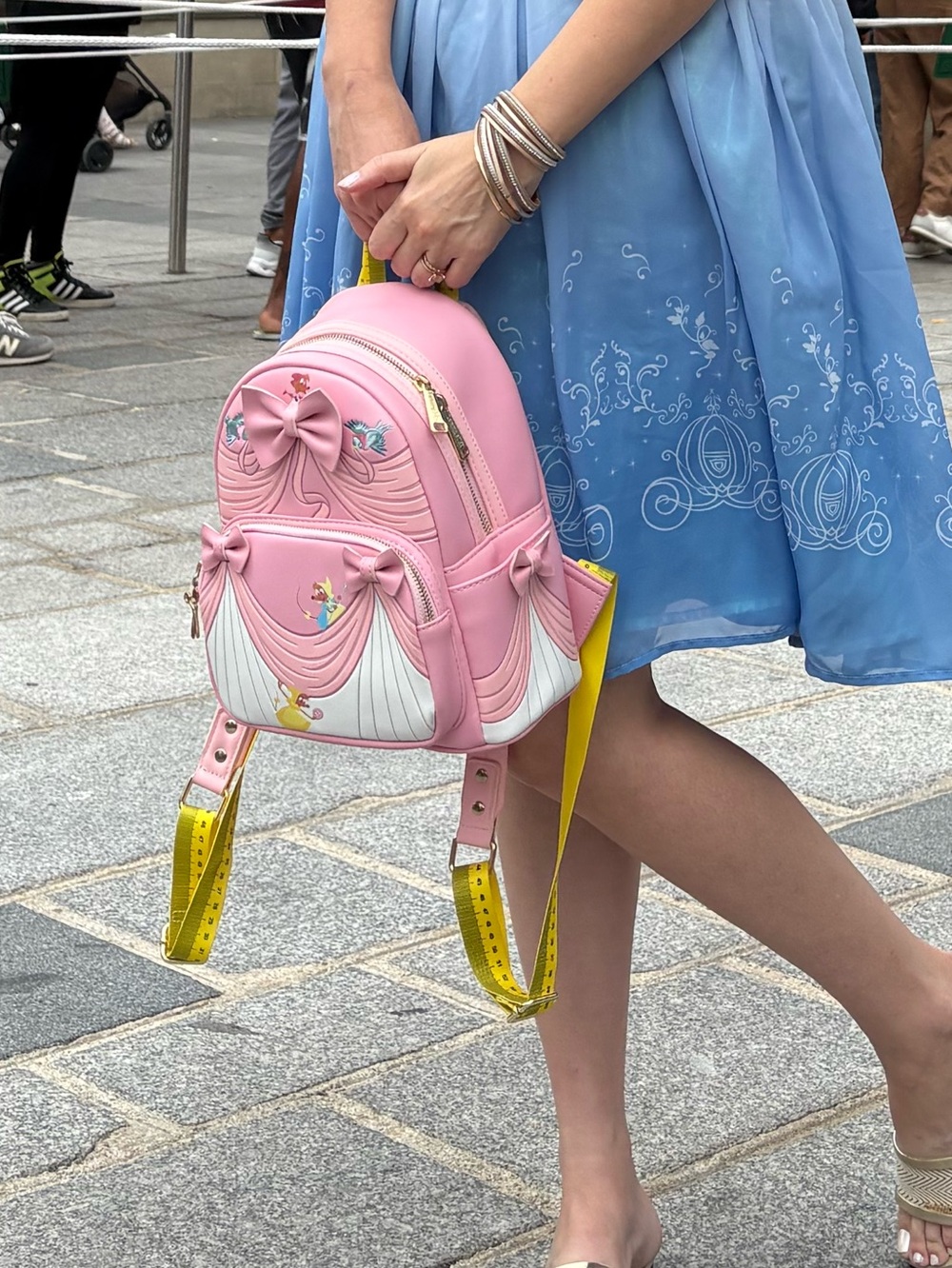 Loungefly Pink Cinderella Mouse Theater Mini Backpack with Yellow Straps